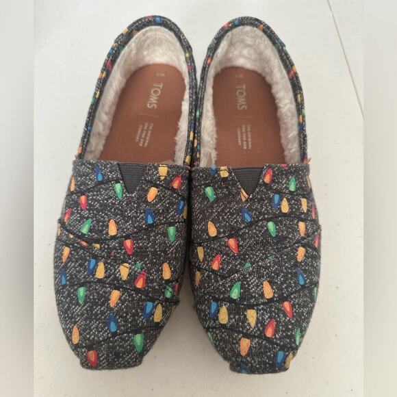 TOMS Glow in Dark Tree Lights W 7 Charcoal Slip-on Shoes Faux Shearling lining - Picture 9 of 10
